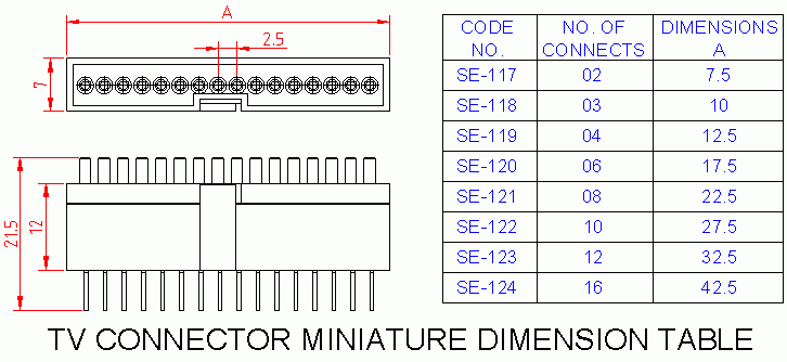 Dimensional drawing for SM122 TV Connector Miniature 10 Way