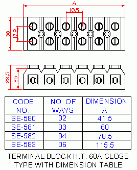 Dimensional drawing for SM583 Terminal Block Compact HT 60A 6 Way