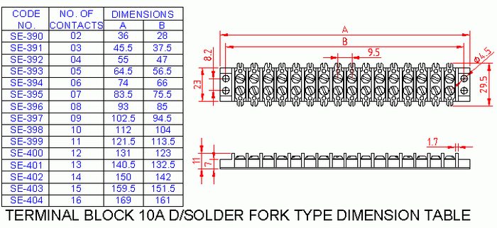 SM413 Terminal Block Single Solder Fork Type 10A 5 Way