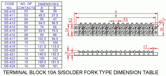 SM418 Terminal Block Single Solder Fork Type 10A 10 Way