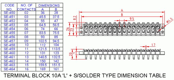 SM451 Terminal Block Single Solder Type 10A L 3 Way
