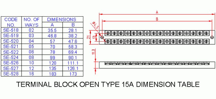 SM520 Terminal Block Open Type 15A 4 Way