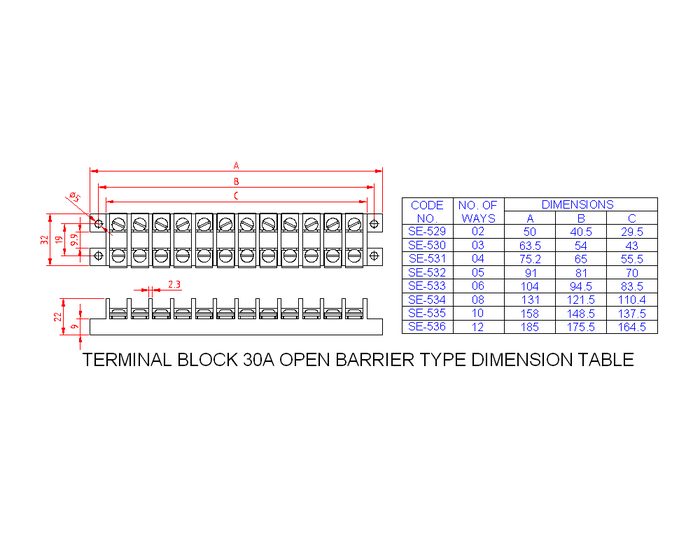 SM534 Terminal Block Open Barrier Type 30A 8 Way